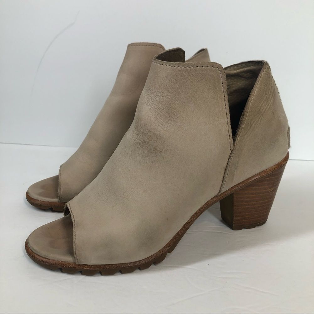 Sorel Nadia Boots Open Toe Heel Pump Booties Tan Taupe Size 8 NL2844-251